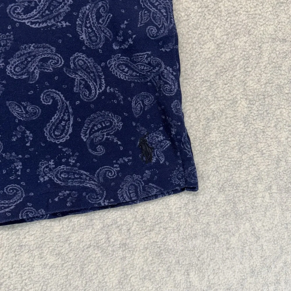 Polo Ralph Lauren Polo Shirt Mens Medium‎ Navy Paisley Print Short Sleeve